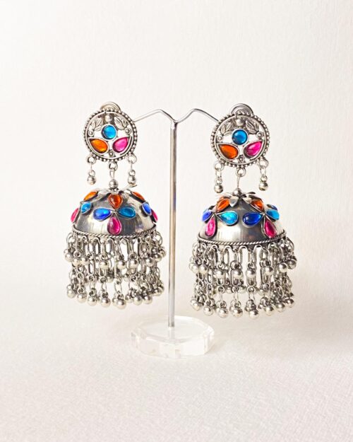 Jhumka Coin with multi color stone - Image 2