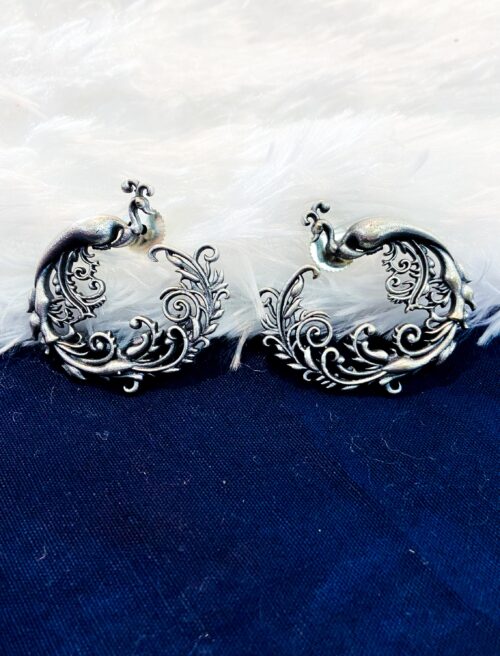Brass Earring Studs Peakcock with leaves