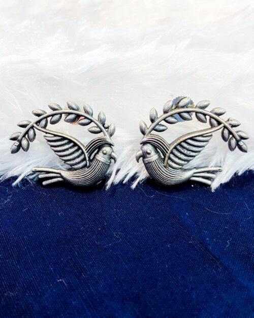 Brass Earring Sparow and leaves studs - Image 2