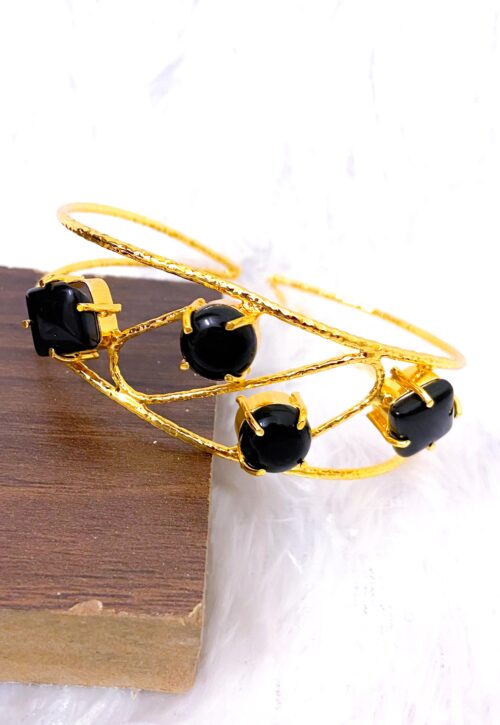 Golden bracelets with stones (black stones) - Image 2