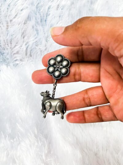 Brass Earring Cow and Flower