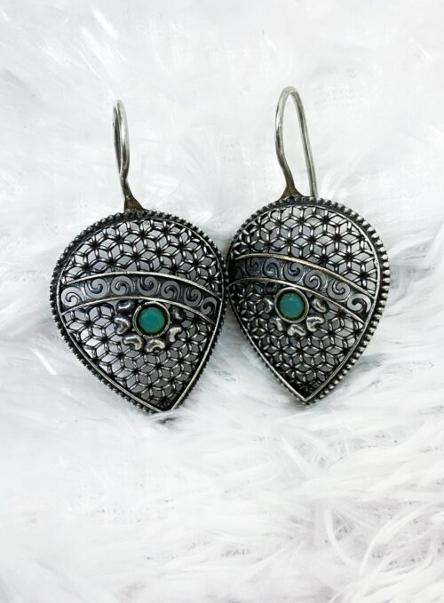 Brass Earring Leaf Loop with stone - Image 2