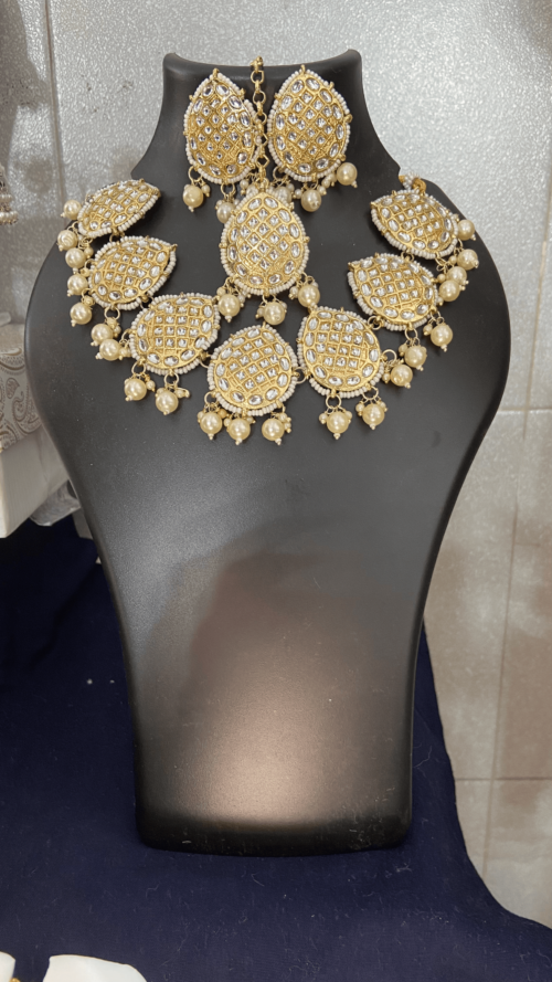 Golden Kundan Set with White pearls. - Image 2