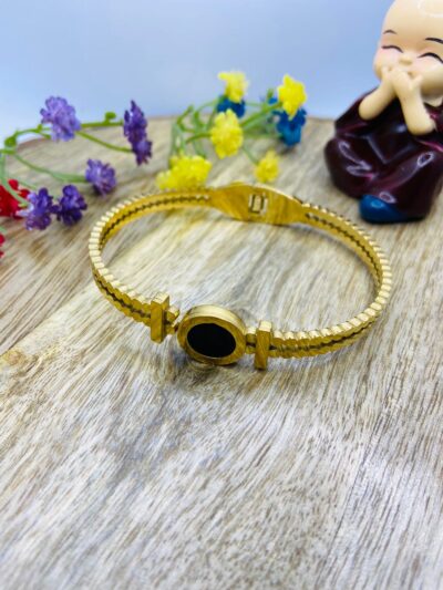 Golden plated Anti Tarnish Bracelet (Double layer & Black circle)