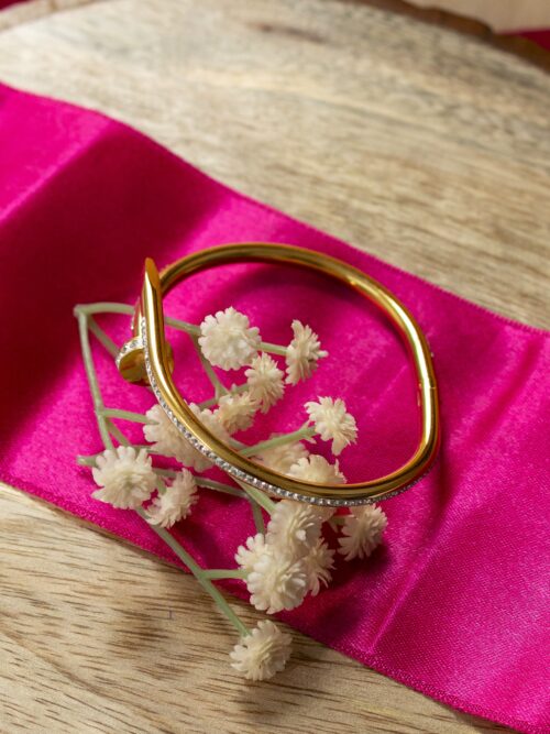 Nail Bangle Bracelet with Crystal Accents - Image 2