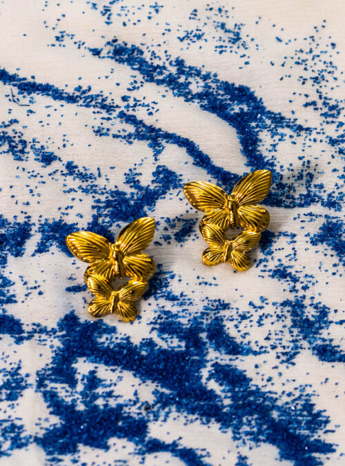 Double Butterfly Stud Earrings - Image 2