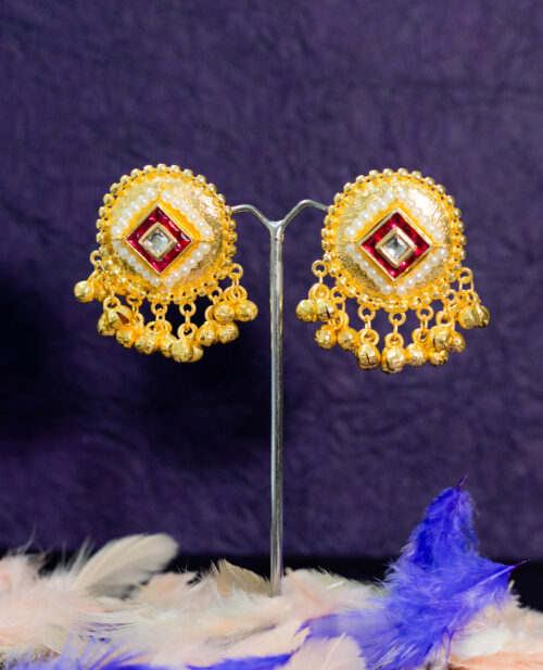 Enamel & Pearl Jhumka Earrings - Image 2