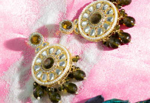 Kundan & Stone Drop Earrings - Image 2