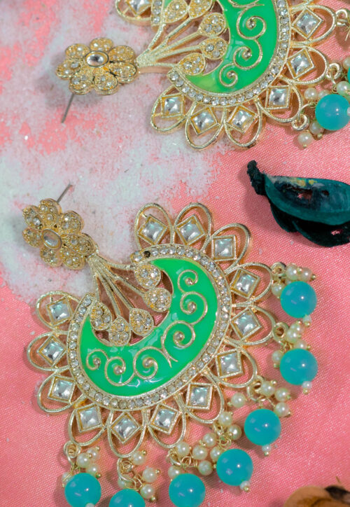 Enamel & Kundan Chandbali Earrings