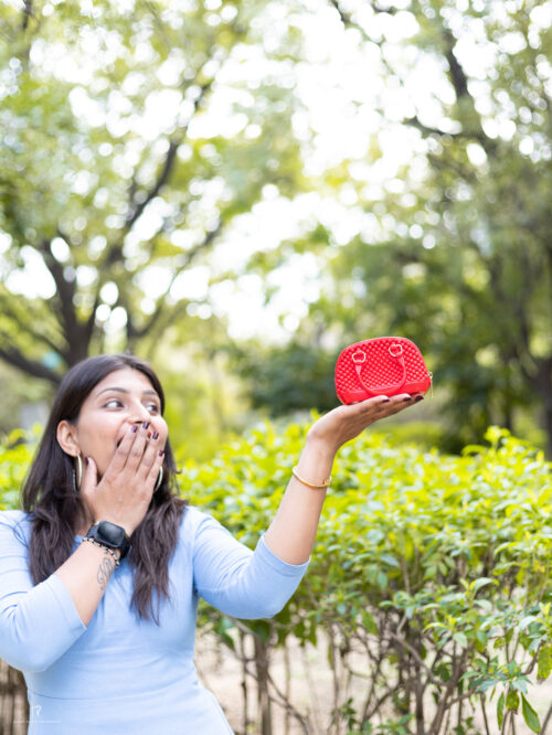 Red Textured Mini Handbag - Image 2