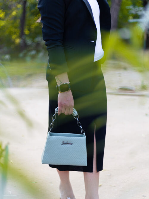 Elegant Pista Green Handbag with Chain Handle - Image 3