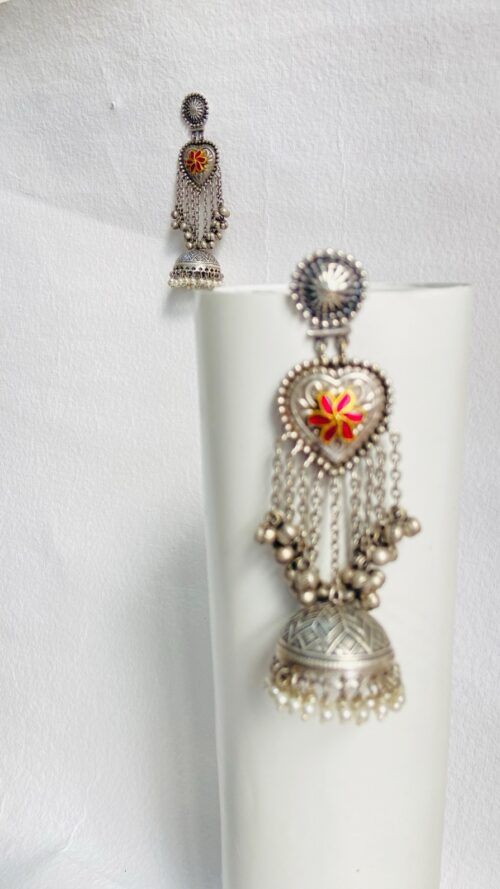 Stunning Oxidized Silver Jhumka Earrings - Image 3