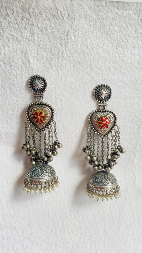 Stunning Oxidized Silver Jhumka Earrings - Image 4
