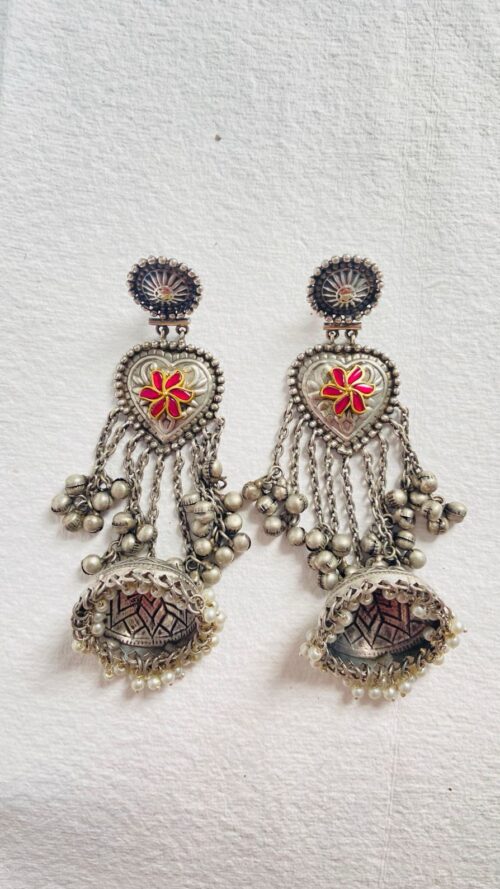 Stunning Oxidized Silver Jhumka Earrings - Image 6