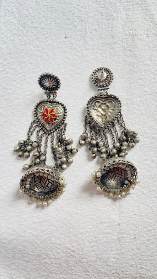 Stunning Oxidized Silver Jhumka Earrings - Image 5